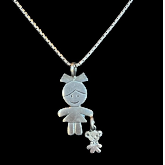 Silpada ‘Little Girl with Teddy Bear’ XOXO Sterling Silver 925 Necklace 15” - Picture 1 of 13